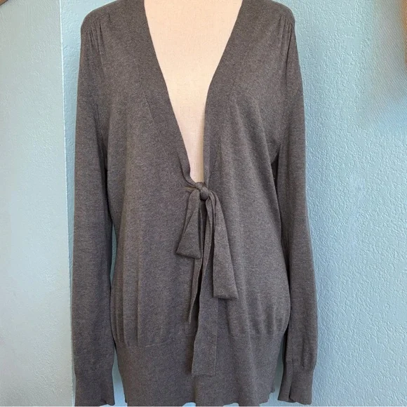 Banana Republic Gray Tie-Front Deep V Sweater Sz. XL (1) - Picture 1 of 11